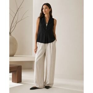 Eileen Fisher Womens XS Charcoal Black Textured Knit Tie Front Sleeveless Vest